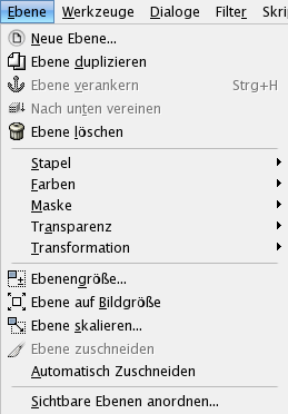 Inhalt des Ebenenmenüs